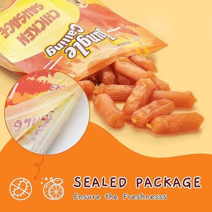 Jungle Calling Chicken Sausage Dog Treats, Slow Roasted Chicken Jerky for Small & Medium Dogs, Grain-Free, High-Protein Chewy Dog Training Treats, 10.6 oz