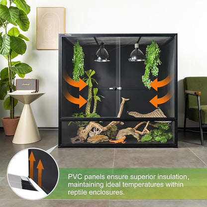 ToxiRium Reptile Tank 230 Gallon, 48"x24"x46" Large Reptile Enclosure for Bearded Dragon and Ball Python, Extra Tall Snake Terrarium with Front Opening Tempered Glass Door, Combination Lock