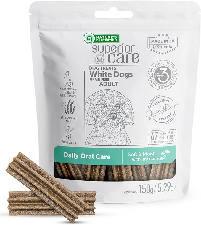 Nature's Protection Dental Chews for Dogs - Grain Free Dental Sticks - Natural Dog Breath Freshener Treats for Small & Large Breed Adult Dogs (Superior Care - Insects, 5.29 oz)