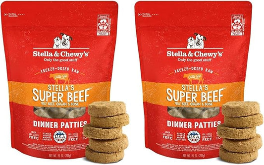 Stella & Chewy's Freeze-Dried Raw Dinner Patties - Beef Recipe - High Protein Grain-Free Puppy & Dog Food - Perfect for Picky Eaters - 25 oz (Pack of 2)
