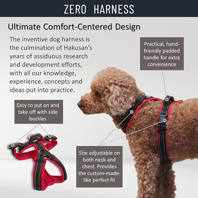 [白山:Hakusan] Zero Dog Harness Basic Type, Safe - No chocking/Hard to Disconnect, Great fit - Easy Put on and Off/Adjustable, Reflector, M - Medium Dog, Two-Tone Black×Turquoise