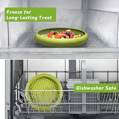 Dog Lick Bowl, Non-Slip Dog Slow Feeder Licking Mat Treat Dispenser, Interactive and Enrichment Toys, Boredom & Anxiety Reducer, BPA Free Silicone (Green, Large)