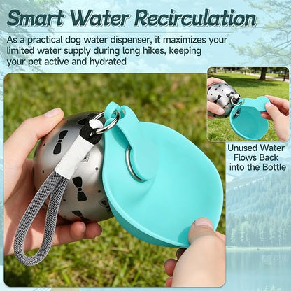 Foldable Pet Water Bottle for Travel, Reliable Dog Walking Accessories, Portable Dog Water Bowl. Leak Proof 2-in-1 Stainless Steel Dispenser, Compact Puppy Hydration Cup, Outdoor Hiking Gear