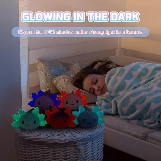 Tezituor 5 Pcs Glow-in-The-Dark Axolotl Plush Toys, 6 Inches Small Stuffed Animals Bulk with Luminous Fins, Colorful Handheld Soft Plushies for Kids, Birthday Gifts