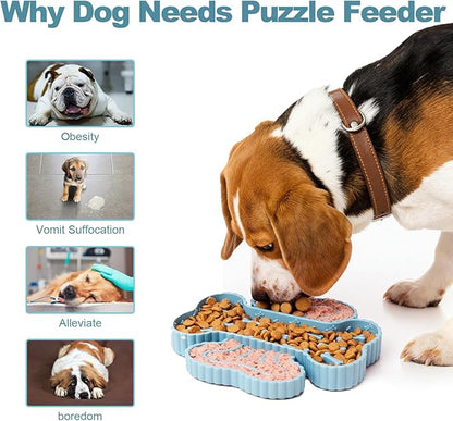 2 in 1 Slow Feeder Dog Bowls, Lick Mat for Dogs with Suction Cups, Dry and Wet Interactive Dog Puzzle Feeder Bowls for Anxiety Relief, Silicone Dogs Feeding Mat Pad Dish for Slow Down Eating