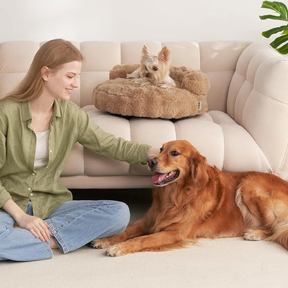 EHEYCIGA Small Dog Bed and Cat Couch - Fluffy Faux Rabbit Fur Pet Sofa with Washable Removable Cover, Waterproof and Non-Slip, 26 Inch, Camel
