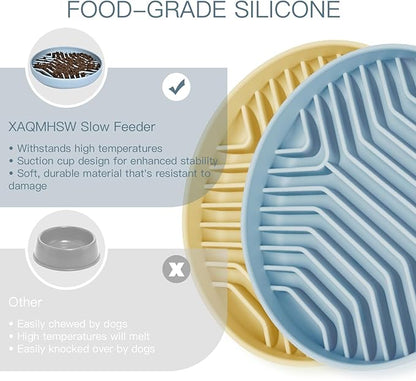 Slow Feeder Dog Bowls 2PCS, Puzzle Silicone Dog Feeding Bowls with Suction Cups, Anti-Choking, Non-Slip Design, Reduces Boredom, Anxiety, Ideal for Medium to Small Dogs & Cats - XAQMHSW