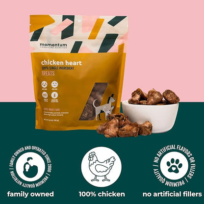 Momentum Carnivore Nutrition Freeze-Dried Chicken Heart Dog Treats & Cat Treats – Single-Ingredient, High-Protein, Grain-Free, Naturally Nutrient-Rich – Made in USA – 3.5 oz Bag