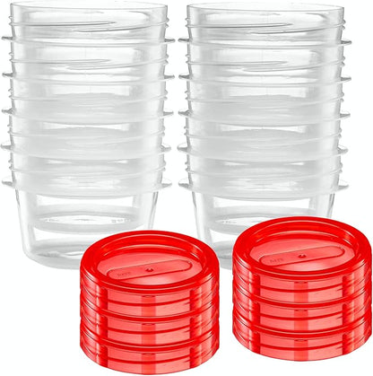 (4 Ounce 10 Pack) Twist cap Containers Clear Bottom With Red Top Screw on Lids Twist Top Food Storage Freezer Reusable Containers