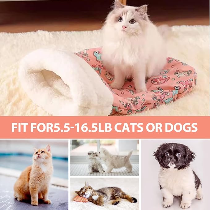 Cat Sleeping Bag, Self Warm Pet Bed Cave Bag for Indoor Cats, Cat Cave Bed 360° Wrap, 21.6 x 17.7X 12.9 Inches (Pink)