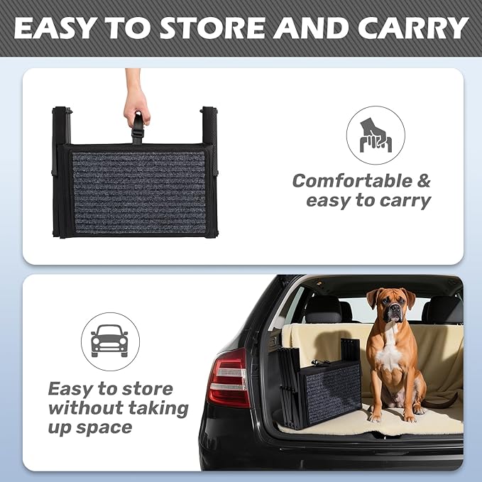 Dog Steps for Car, Truck and SUV - Foldable Pet Stairs for Large Dogs with Non-Slip Rug Surface, Lightweight Dog Ramp Holds Up to 250lbs, 6 Steps