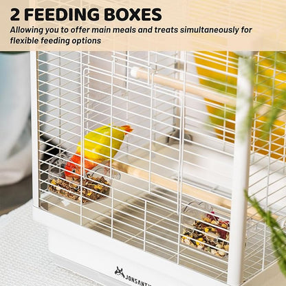 17.3" Portable Travel Bird Cage, Parrot Cage, Ample Room for Tail Movement, with Food Box, Perch, Water Bottle, for Vet Visit, Short Trip, Parakeet, Cockatiel, Budgie, Small and Medium Birds