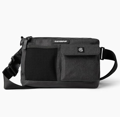 Dog Walk & Train Sling Bag - Hands-Free 2-In-1 Treat Pouch, Poop Bag Holder, Clicker, Phone Pocket - Crossbody/Fanny Pack, Adjustable Strap - Graphite