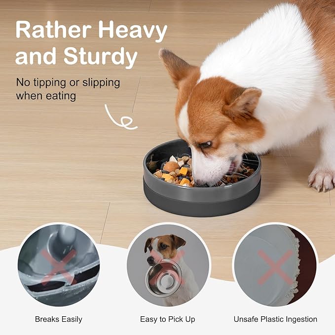 Sted Ceramic Slow Feeder Dog Bowls with Silicone Base, Slow Feeding Dog Bowl Small Medium Breed, Dog Food Bowls for Fast Eaters, Slow Down Eating, Puzzle Dog Food Bowl, Maze Grey