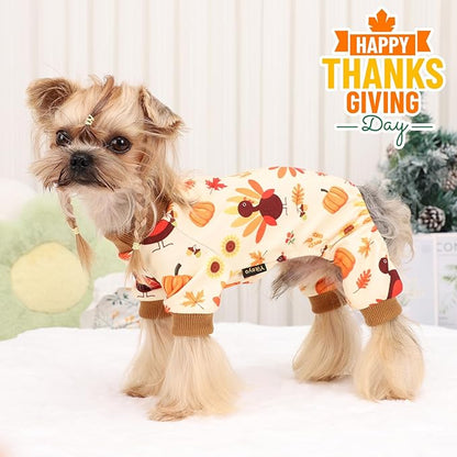 Dog Thanksgiving Outfit Turkey Pumpkin Dog Pajamas Doggie Pjs Pet Jumpsuit Puppy Thanksgiving Clothes Costume Fall Winter Doggy Clothes for Small Dogs Boy Girl, Cat Onesies, Turkey, XS
