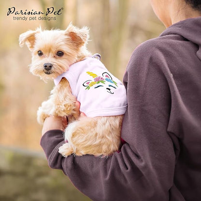 Parisian Pet Dog Tshirt - Embroidered Unicorn Dog Shirt - 100% Cotton, Lightweight Puppy Clothes Female - Sleeveless Pink Dogs Tee Shirts - Shirts for Small Dogs Girl - XS