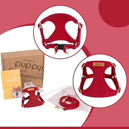 Puppytie No Pull xs Dog Harness with Multifunction Dog Leash,Soft Adjustable No Choke Escape Proof Pet Harness Vest,red-Camellia,XS