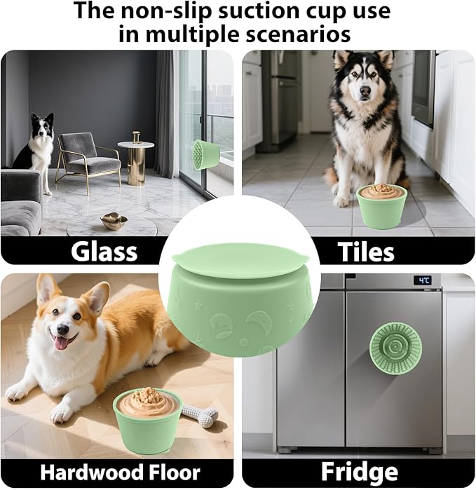 Dog Slow Feeder Lick Bowl - Non-Slip Licking Treat Dispenser for Small Medium Large Dogs, Promotes Anxiety Relief & Prevents Choking, Easy to Clean Feeding Bowl (Green, S)