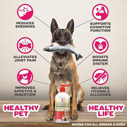 SavvyBeast Wild Alaskan Salmon Oil for Dogs, Cats & Ferrets – Omega-3 Fish Oil Pet Supplement with EPA & DHA – Supports Skin, Coat, Joints, Heart, Brain, Itch Relief & Immune – Unscented – 16 oz