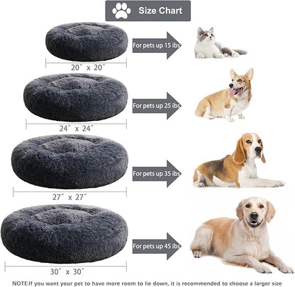 WNPETHOME Calming Dog Beds for Large Dogs, Anti-Anxiety Donut Large Pet Bed, Fluffy Faux Fur Plush Dog Bed，Warming Cozy Soft Round Pet Bed for Jumbo Dogs, Cat Cuddler Cushion Bed