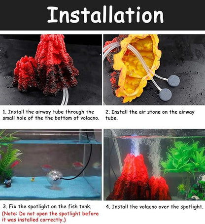 S-Lifeeling Tank Decoration Volcano Ornament Lava Explosion Look Aquarium Decorations with Multi-Color LED Spotlight for Fish Tank (M)