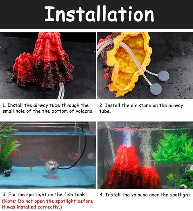 S-Lifeeling Tank Decoration Volcano Ornament Lava Explosion Look Aquarium Decorations with Multi-Color LED Spotlight for Fish Tank (L)