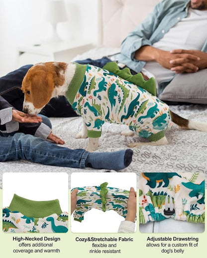 CuteBone Dinosaur Costume Dog Pajamas, Stretchy Spandex Crystal Velvet Sleepwear Coat for Small Dogs, Soft & Warm Pet Outfit Clothes for Cold Weather, Cozy Pullover Design COSP05L