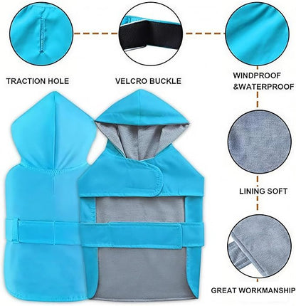 Dog Raincoat Dog Rain Jacket Poncho Waterproof Snowproof Pet Rain Suit Lined Warm Lining Hooded Leash Hole Adjustable Puppy Small Medium Dogs,Blue,M