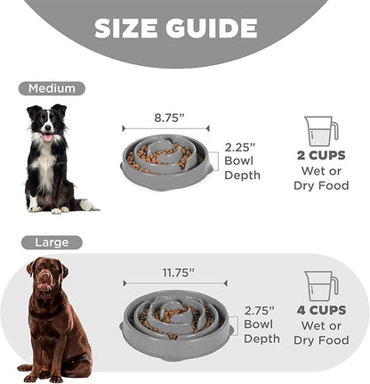 Outward Hound Large Slow Feeder Bowl, Puzzle Maze for Fast Eaters, Medium to Large Dogs, Helps Prevent Bloat & Aid Digestion, Holds 4 Cups Wet or Dry Food, Non-Slip, Made Without BPA, Gray