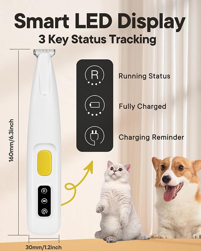 Upgraded Dog Paw Trimmer with LED Light, 18 mm Widen Blade, 35 dB Low Noise, LED Display, Fully Waterproof, Rechargeable Clipper for Dogs Cats Trimming Paws, Eyes, Ears, Face, and Rump