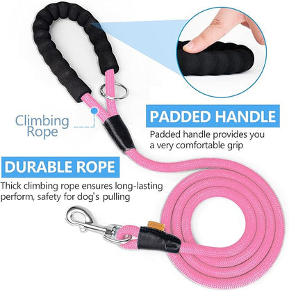Dog Leash, Braided Rope Traction – Walking Training Lead for Small Dogs ((1/3") x 6FT, Pink)
