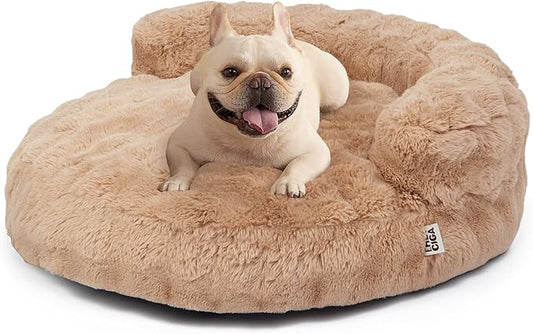EHEYCIGA Medium Dog Bed and Large Cat Couch – Fluffy Faux Rabbit Fur Pet Sofa for Small and Medium Dogs, Washable Removable Cover, Waterproof and Non-Slip, 30 Inch, Camel