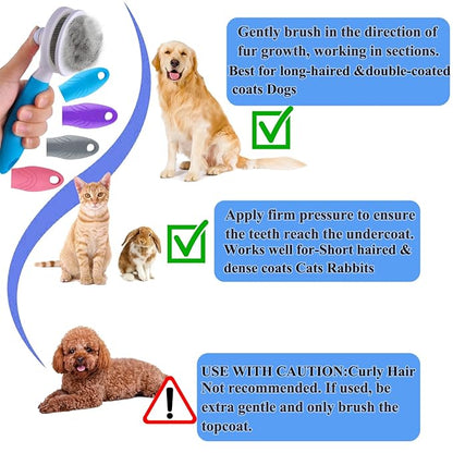 Self Cleaning Slicker Brush - Cat Brush Skin-Friendly Deshedding Grooming Massaging Tool for Long & Short Haired Pets, Cat Hair Brushes Easy Removes Undercoat for Dogs Cats Rabbits - UPGRADED, Blue