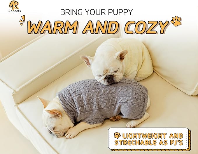 2 Pack Dog Sweaters for Small Dogs - Puppy Medium Warm Clothes in Winter, Turtleneck Pullover Design for Boy Girl Pet, Doggie, Cat, Kitten Chihuahua Bulldog Pug Beagles (XS, Grey, Beige)