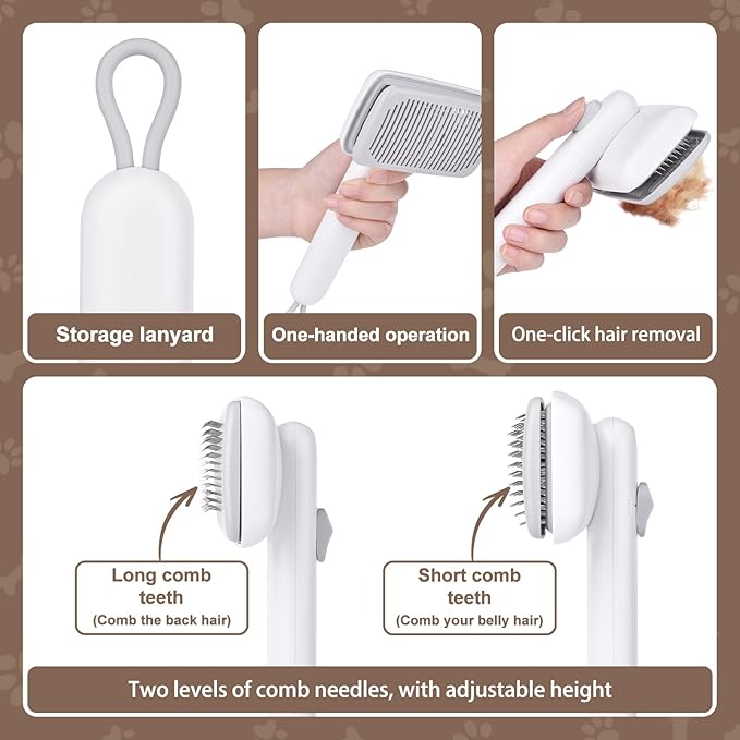 Self Cleaning Deshedding Cat Brush for Dogs & Cats,Adjustable Cat Brushes for Indoor Cats, Easy to Clean Grooming Tool for Long & Short Haired Pets