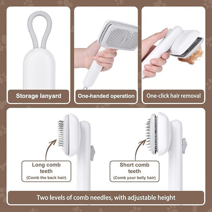 Self Cleaning Deshedding Cat Brush for Dogs & Cats,Adjustable Cat Brushes for Indoor Cats, Easy to Clean Grooming Tool for Long & Short Haired Pets