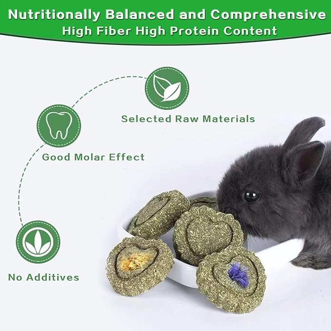 FIPASEN Rabbit Chew Toys for Teeth, 18PCS Natural Timothy Hay Chew Toy, Improve Dental Health for Bunny/ Chinchilla/ Guinea Pig/ Hamsters/ Holland Lop, Small Rodent Pet Molar Teeth Treats Toys