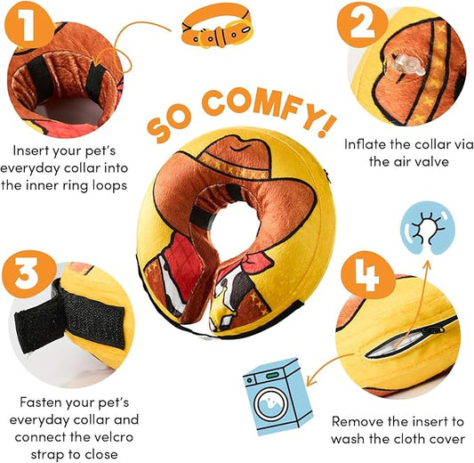 BENCMATE Inflatable Dog Cone Collar Alternative, Soft Dog Cone for Small Medium Large Dogs and Cats, Neck Recovery ECollar Donut Collar After Surgery (Small, Cowboy)