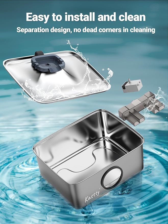 Kastty 15L/4 Gal Dog Water Fountain, Stainless Steel Large Pet Water Fountain with Water Level LED Light, Quiet Automatic Dog Water Bowl Dispenser for Dogs Inside Easy Cleaning FS79