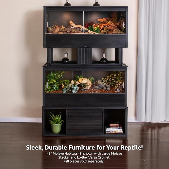 New Age Pet ECOFLEX 48" Wide Large Reptile Habitat, Mojave Lounge for Snakes, Tortoises & Lizards in Maple, Black & Grey, Easy Assembly, Sliding Glass Doors & Mesh Top