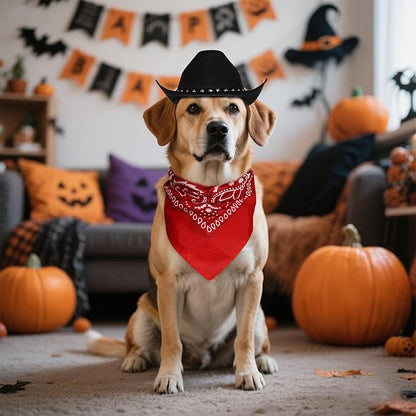 choyaxo Halloween Costumes for Dogs Cat Pet Cowboy Costume Cowboy Hat with Bandana Set for Halloween, Christmas, Holiday, Party, Cosplay (Black, Large)