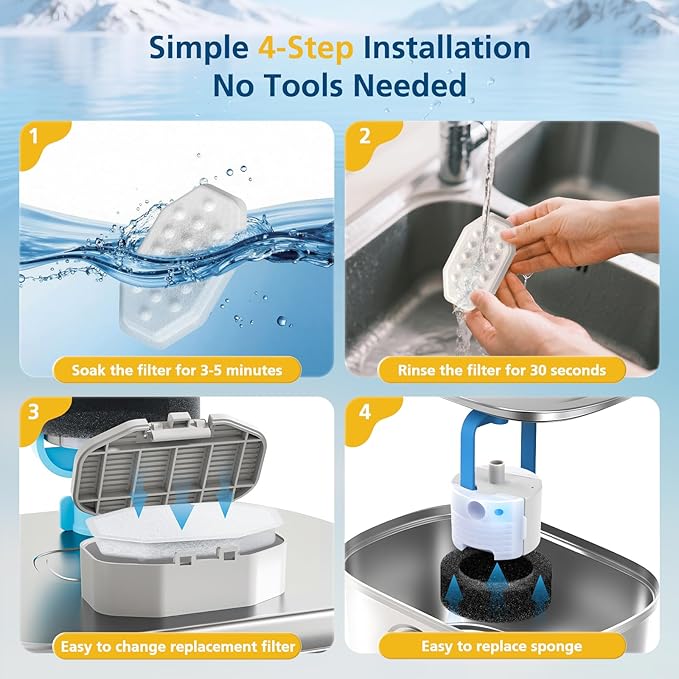 50 Pack Cat Fountain Replacement Filters for Rellaty & Neareal Stainless Steel 108oz/3.2L Adjustable Water Flow Pet Water Fountain(25 Filters & 25 Sponges)