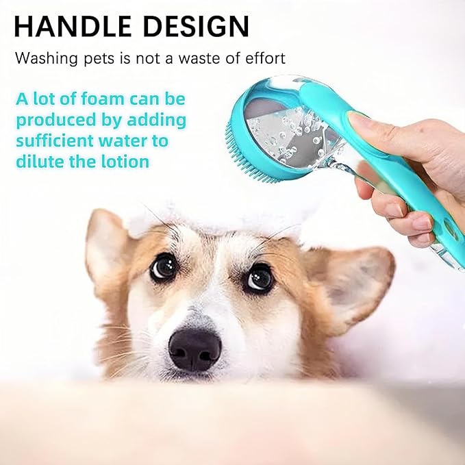 (2-Piece) Pet Bath Brush and Dog Scrubber，Bathing Dog Beauty Massage Brush with Soap Dispenser，Adjustable Handle Shampoo Brush & Scrubber for Short & Long Haired Dogs & Cats