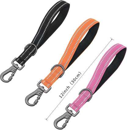 12” Short Dog Leashes, Reflective Nylon Padded Handle, Heavy Duty Strong Traffic Leash with Locking Carabiner Clip, Perfect for Large Dogs (Orange,12 Inch)