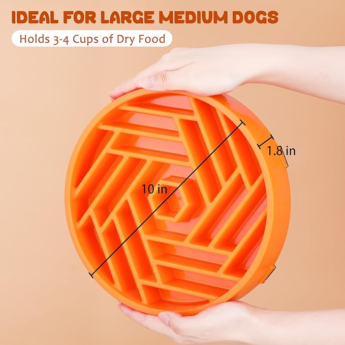 WHIPPY Slow Feeder Dog Bowl, Puzzle Maze Design to Slow Down Eating, 3-Cup Capacity, Anti-Gulping Food Bowl for Medium & Large Dogs,Orange