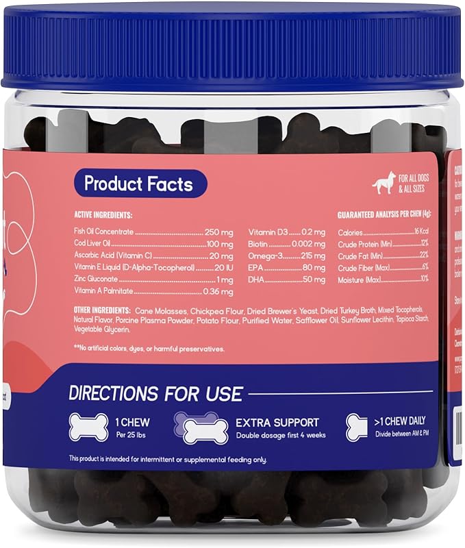 PupGrade Skin & Coat Soft Chew Supplement for Dogs – Supports Healthy Skin, Coat, and Immune Function - Rich in Natural Fish Oil, Omega Fatty Acids, and Vitamins – 360 Soft Chews