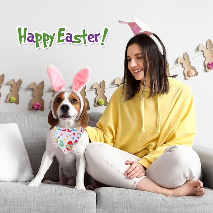 Sanwuta 60 Pcs Easter Dog Bandanas Bulk Bunny Dog Bandanas Adjustable Puppy Bibs Triangle Scarf Holiday Pet Costume for Small Medium Pet (Bunny Pattern)