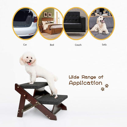 MEWANG Wooden Pet Stairs/Pet Steps - 2-in-1 Foldable Stairs & Ramp for Beds and Cars - Portable Dog/Cat Ladder Up to 110 Pounds - Great for Small and Older Animals(Brown) (Tan, 49 * 10 * 55.5, 1)
