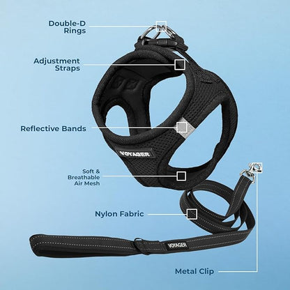 Voyager Step-in Air All Weather Mesh Harness and Reflective Dog 5 ft Leash Combo with Neoprene Handle, for Small, Medium and Large Breed Puppies by Best Pet Supplies - Set (Black), S