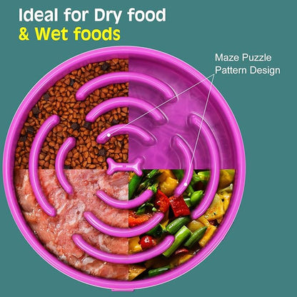 WHIPPY Large Slow Feeder Dog Bowls for Large Medium Dogs Anti-Chocking Slow Feeding Maze Dog Food Bowl Slow Eating Interactive Bloat Stop Puzzle Bowl,Purple